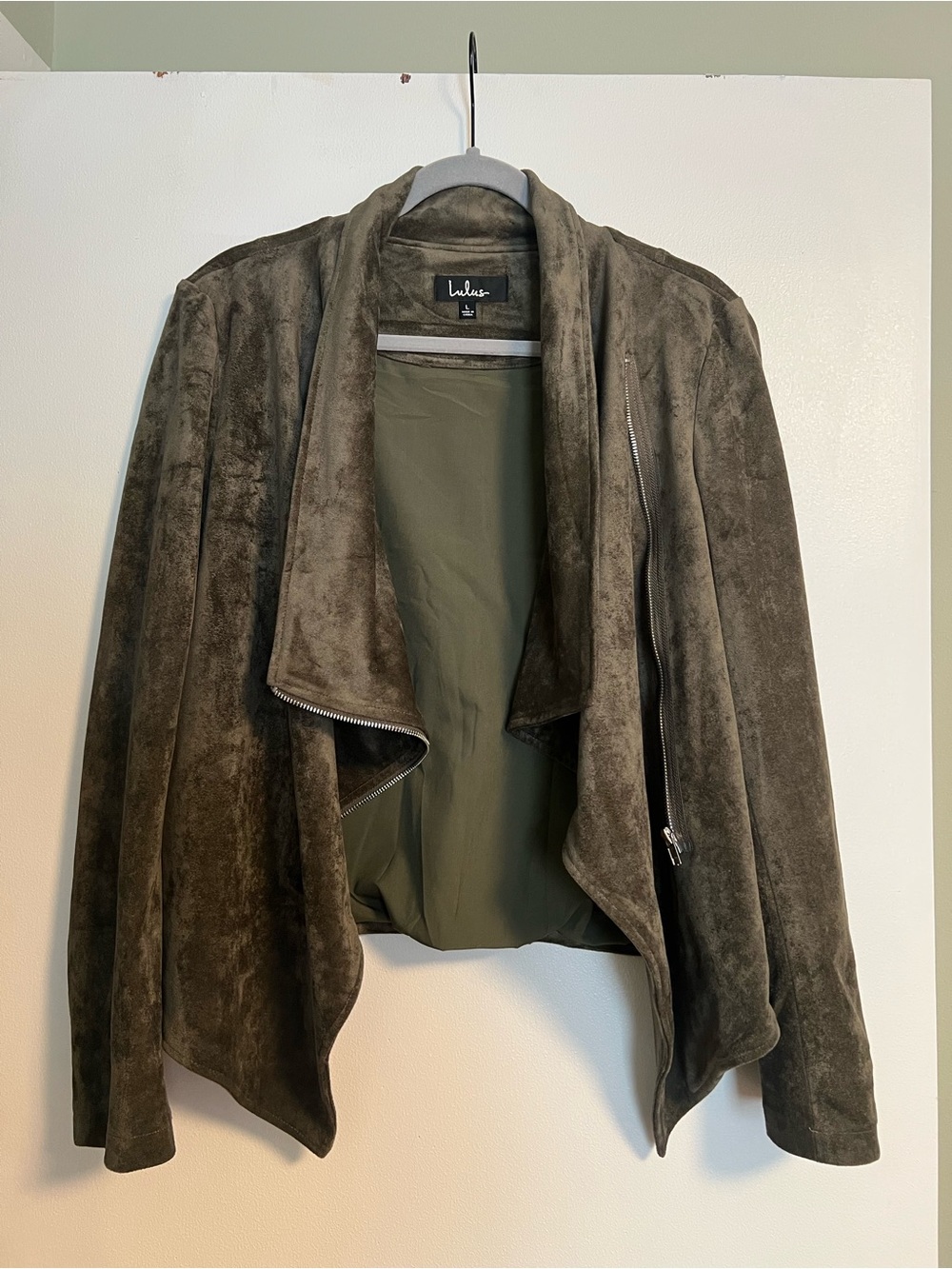 Lulu's Olive Green Suede Draped Jacket